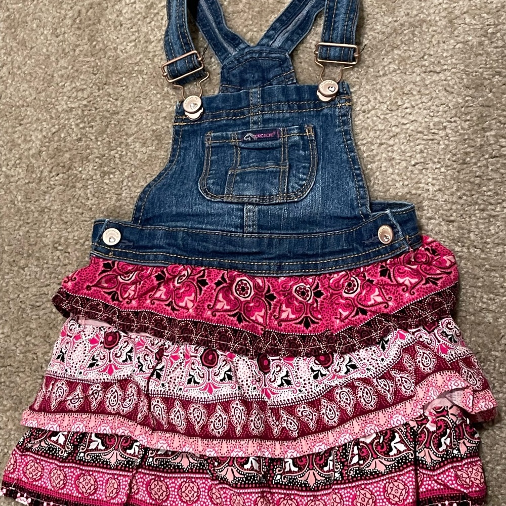 Jordache girls denim overalls with ruffled tiered skirt 2T